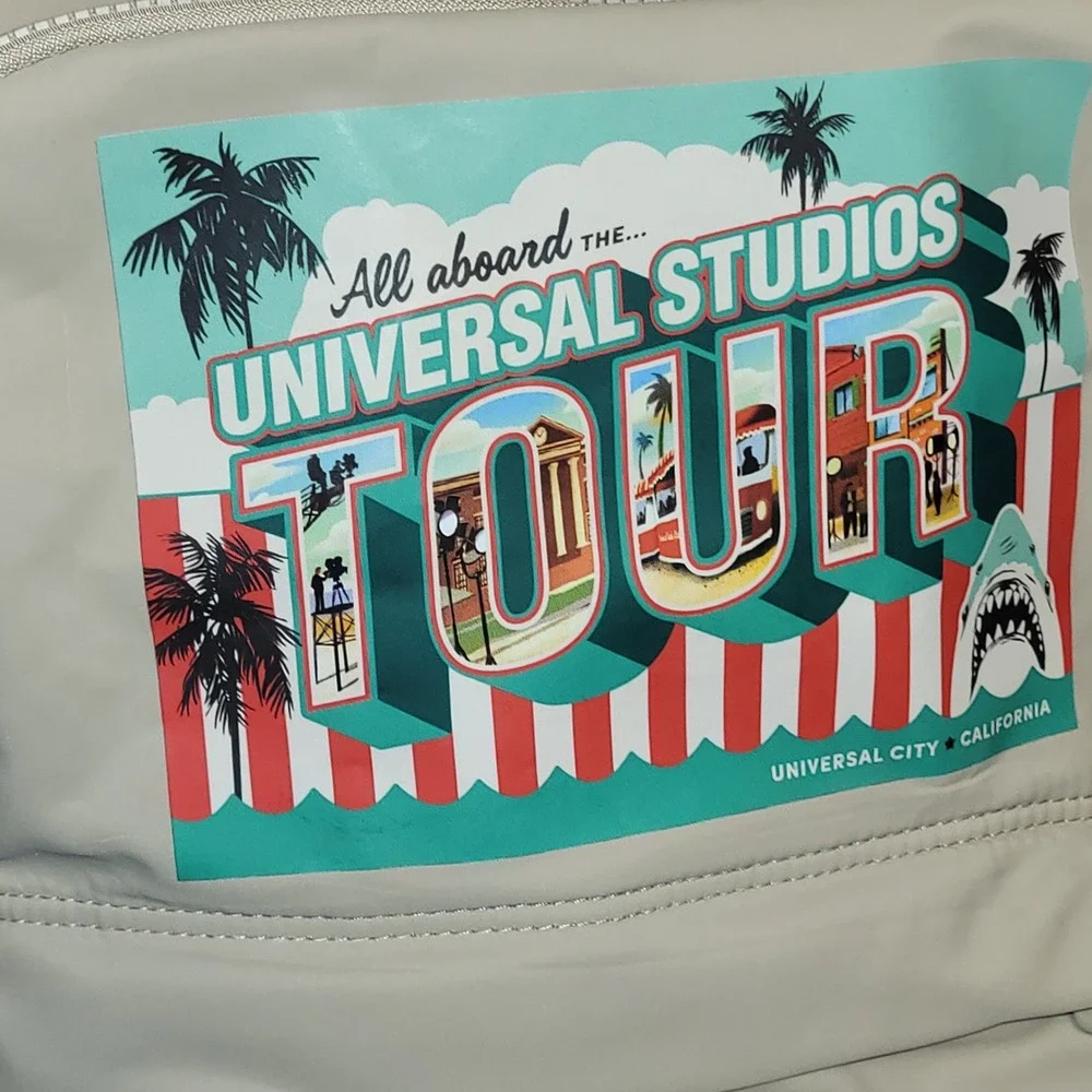 Universal Studios 60th Anniversary Studio Tour Backpack Tan Hollywood Jaws Tram